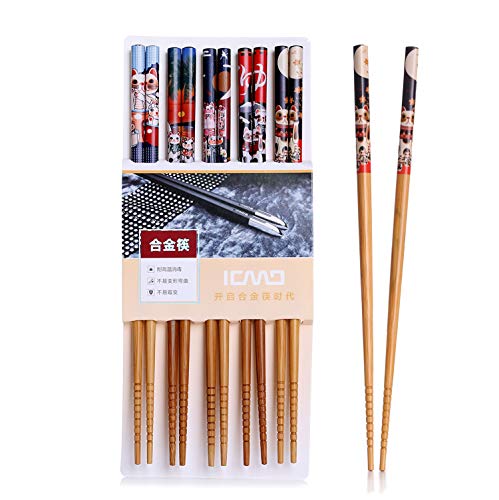 5Paar Essstäbchen Set, süße Katze Holz natürliche Essstäbchen Wiederverwendbare Handgemachte, Mehrfarbig Chopsticks, spülmaschinenfest Essstäbchen Natur Chopsticks von Hongyantech