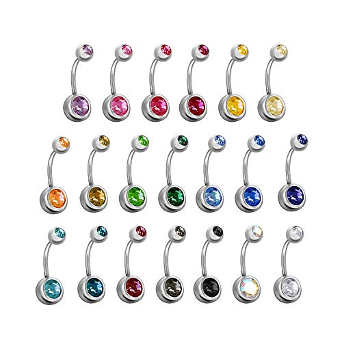 Hongyantech 20 Stück Nabelpiercing Bauchnabelpiercing Barbell 316L Chirurgenstahl Edelstahl Kristall Nabel-Ring-Bauch von Hongyantech