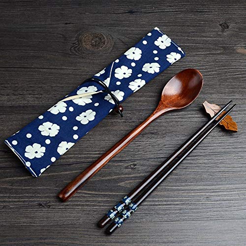 Hongyantech Essstäbchen Löffel Set Japanische Natur Chopsticks stäbchen aus umweltfreundlichem hölzernen Blue von Hongyantech