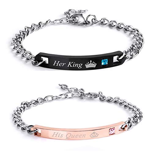Paar Damen Herren Pärchen Armbänder, Gravur His Queen und Her King ein Paar Partner Ambänder aus Edelstahl Lieben Partner Armbänder Rosegold schwarz von Hongyantech