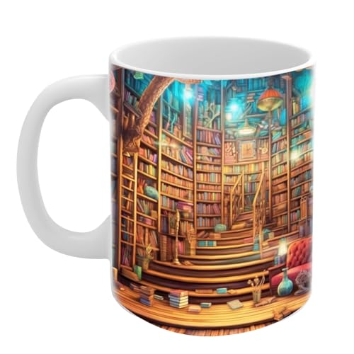 3D-Bücherregal-Tasse, 325 ml Buch-Keramik-Kaffeetasse, Keramik-Lesetasse, Bücherbecher, lustige Reisebecher, Geschenke für Buchliebhaber, Frauen, Büchergeschenke für Leser, mit Deckel von Honhoha