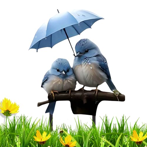 Gartenstäbe Deko - Akryl 2D Blumentopf Deko - Wetterfeste Blaue Vogel Mit Regenschirm Pflanzenstäbe Für Rasen Terrasse Vorgarten Hinterhof Gartenstäbe Deko - Akryl 2D Blumentopf Deko - Wetterfeste Blaue Vogel Mit Regenschirm Pflanzenstäbe Für Rasen Terrasse Vorgarten Hinterhof von Honhoha