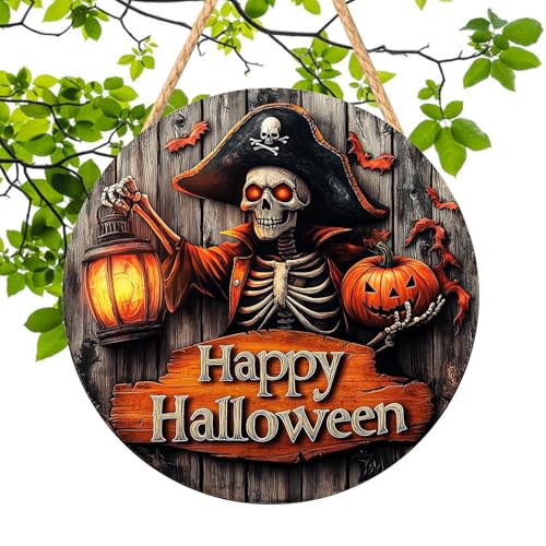 Halloween Türschild Für Haustür | 2D Halloween Holzschilder - Piraten Kapitän Spukhaus Kürbis Weißer Geist Deko Für Garten Wand Raum Fenster Partydekoration von Honhoha