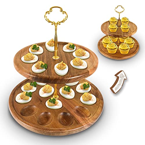 Honitra Doppelter Deviled Egg-Teller aus Holz, 22-Loch-Teufelseier-Teller, wendbares Deviled Egg-Tablett, Vorderseite als Deviled Egg-Behälter für Ostern und Thanksgiving von Honitra