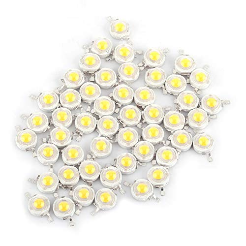 50 Stück SMD Led Light Emitter Komponenten, 1W 3.0-3.6V Hochleistungs Led Chip, Mini Super Helle Intensität Led Licht für Flutlichtscheinwerfer(Warmweiß) von Honiwu