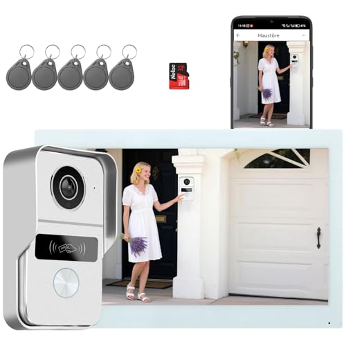 Honmidatek Video-Türsprechanlagen 1080P, 10.1 Zoll Farb Touchscreen Monitor, 2-Draht VideoTürklingel, Zwei-Wege-Audio, Nachtsicht, Fernentriegelung, Wiedergabe, Smart Life APP von Honmidatek
