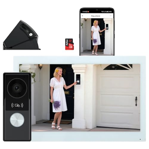 Honmidatek Smartphone-2-Draht-Video-Türklingel-Gegensprechanlage,1080P-Nachtsicht-Türklingelkamera mit Monitor, 10,1-Zoll-Touch-Großbildschirm,Tuya-App-Fernsprechanlage,Entsperren von Honmidatek