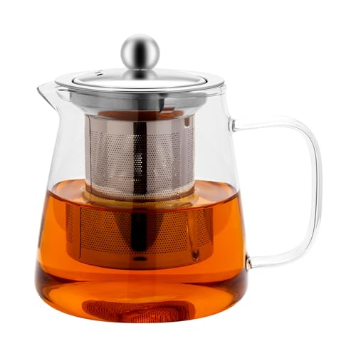 Honneeo Teekanne Glas mit Siebeinsatz 450ml Teebereiter aus Glas Borosilikat,Klar, Hitzebeständig für Schwarzen Tee, Grüner Tee, Duftender Früchtetee von Honneeo