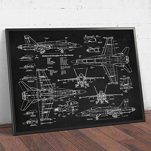 Honony Leinwand malen Flugzeug Poster Fighter Jet Blueprint Kunst Leinwand malen Bild Pilot Geschenk Home Decor-60x80cm No Frame von Honony