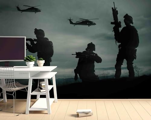 Wandtapete Anpassen 3D Soldat Silhouette Kunst Tapete Schwarz-Weiß-Spiel Fototapeten Schlafzimmer Studie Wanddekoration 400x280cm von Honony