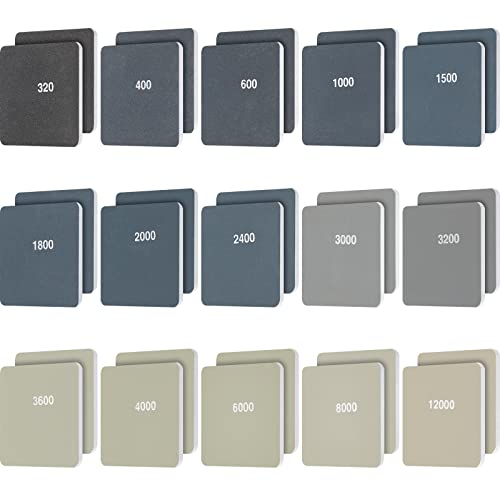 Honoson 30 Stück Schleifpads Set 5 x 5 cm Doppelseitige Schleifpapier Pads Weiche Schleifpads für Kunststoff Acryl Holz Sortiert Schleifpads zum Polieren Modell Schleifset Werkzeug von 320 bis 12000 von Honoson