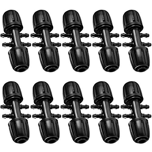Tropfbewässerung Stachel-T-Stück, 10 Stück, 1/2 Zoll auf 1/4 Zoll Adapter, Bewässerungsrohrverbinder mit Widerhaken, Verriegelungsbeschläge, passend für 16 mm Tropfbandschläuche (schwarz) von Honoson