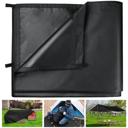 Honsaifau Wasserdichte Abdeckplane für den Außenbereich, schwarz, 1,5 m x 3 m, 420D, leichtes Oxford-Gewebe, Plane mit verstärkten Schlaufen, reißfester UV-Schutz für Camping, Rucksackreisen, Wandern von Honsaifau