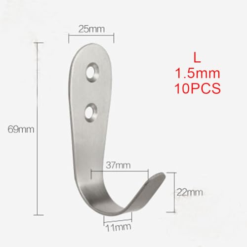 10 robuste Edelstahl-Wandhaken, ideal für die Organisation, Hüte und andere Gegenstände (L-1,5 mm) von Honseadek