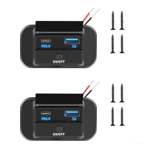 12V USB Charging Outlet for Car, Boat and Marine Use with Quick Charge 3 0 and Power Delivery 3 0 Ports, Includes Switch for Power Management (2pcs) von Honseadek