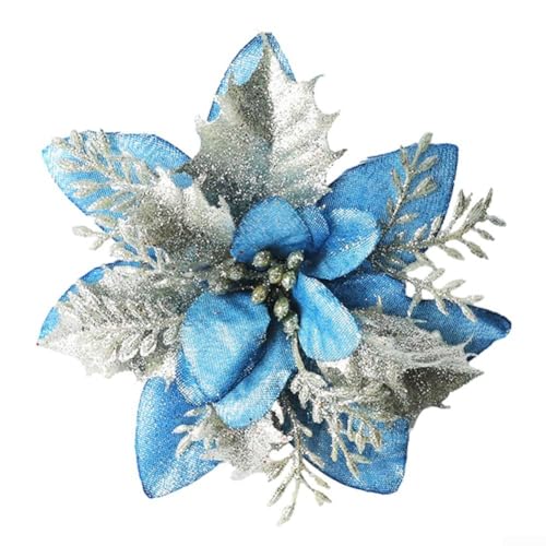 15 cm Weihnachtsstern Glitzer Blume hängende Ornament, Stoff und Kunststoff Dekoration für Baum, Kränze, Girlanden, für festliches Zuhause, Garten (hellblau) von Honseadek