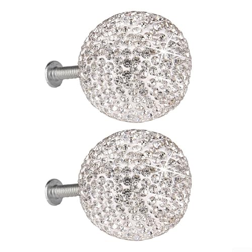 2 x Schubladengriffe mit Strass, Glitzer, Kugelform, Türgriffe für Kleiderschrank, modische Strasssteine, Kugelform, Türgriffe (weiß) von Honseadek