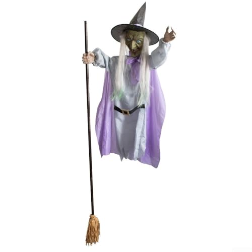 Animierte Halloween-Hexen-Dekoration mit gruseligem Klang und leuchtenden Augen für Spukhäuser, Rasen und Veranda-Dekorationen, um eine gruselige Atmosphäre zu schaffen, 1,8 m (lila) von Honseadek