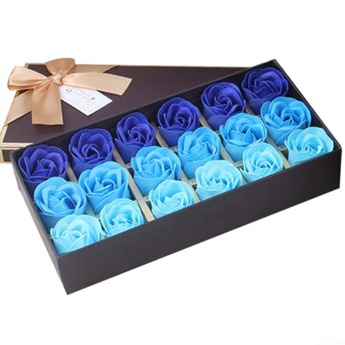 Durchdachte Geschenkbox mit 18 Seifenrosen, luxuriöses Seifenblumenarrangement zum Feiern von Liebe und Zuneigung (blau) von Honseadek