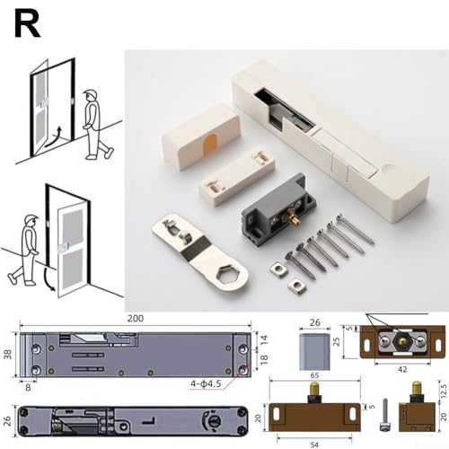 Einstellbarer hydraulischer Puffer für Holztüren sorgt für reibungsloses und geräuschloses Schließen (weiß-rechts) von Honseadek