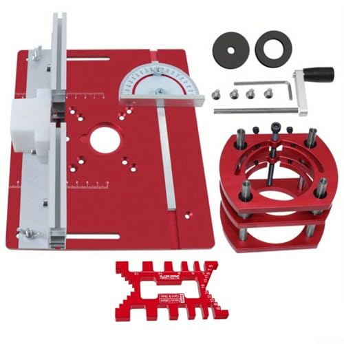 Holzbearbeitungs-Trimmer-Frästisch-Einsatzplatte aus Aluminium mit Gehrungslehre für präzises elektrisches Holzfräsen und sauberere Schnitte auf Holz und weichen Metallen (rot) von Honseadek