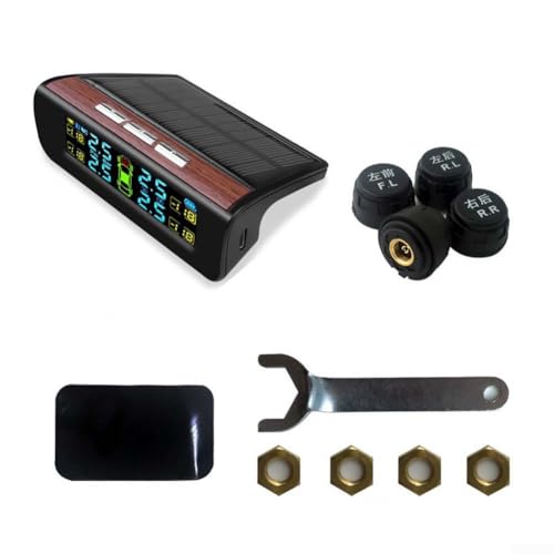 Honseadek 1 x Reifendruckdetektor, kabellos, TPMS mit Solarenergie und LCD-Display zur kontinuierlichen Überwachung des Reifendrucks von Honseadek