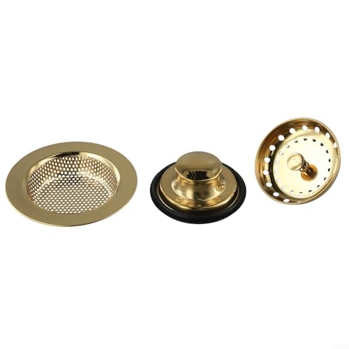Honseadek 3Pics Edelstahl-Küchenspüle-Sieb-Set, Abflusskorb und Stopfen, universell passend für die meisten Waschbecken, Gold-Finish Honseadek 3Pics Edelstahl-Küchenspüle-Sieb-Set, Abflusskorb und Stopfen, universell passend für die meisten Waschbecken, Gold-Finish von Honseadek