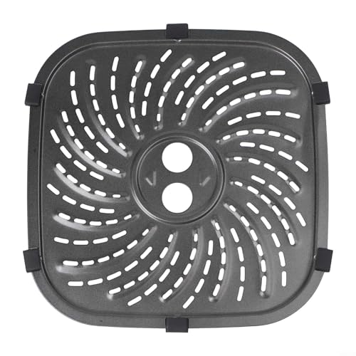 Honseadek Air Fryer Grillplatte Carbon für Stahl Ersatzschale mit Laschen für Vortex für Pro Air Fryer Plus spülmaschinenfest, inklusive 6 Gummilaschen, schwarz (24 x 24 cm) von Honseadek