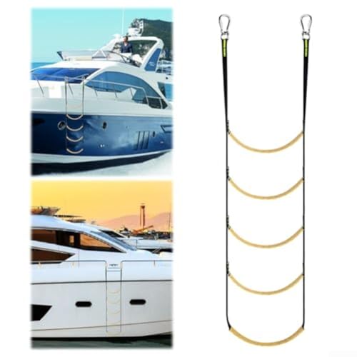 Honseadek Faltbare Marine-Seilleiter, zusammenklappbare Hängeleiter, Marine-Boarding-Leiter für Schlauchboot, Kajak, Motorboot, Kanu, mit Edelstahl-Haken (5 Stufen) von Honseadek