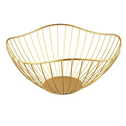 Honseadek Moderner Eisen-Obstkorb, hohle belüftete Schüssel, Metall-Aufbewahrungsbehälter, Snack-Display Tablett für Wohnzimmer oder Esszimmer, schwarz, klein (Gold H) von Honseadek