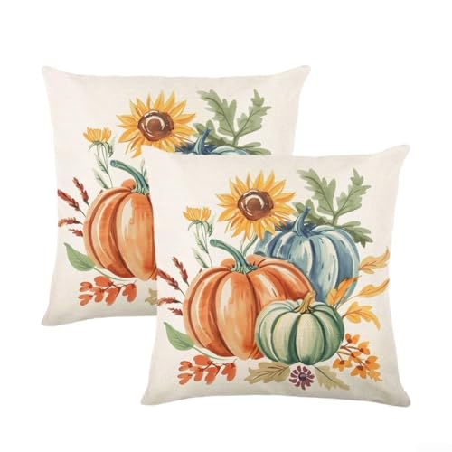 Honseadek Set von Herbst-Kissenbezügen mit Kürbis- und Ahornblatt-Muster aus Samt, perfekt für Sofas, Sofas, Sofas oder Betten (JYM456-4) von Honseadek