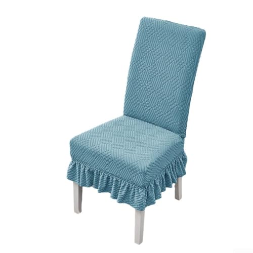 Honseadek Stuhlhussen mit hoher Rückenlehne, gestrickt, Jacquard, dicker Stuhlschutz mit Rock, passend für Rückenlehnenhöhe 42–55 cm, Sitzfläche 38–50 cm, Rock 15 cm (blau) von Honseadek