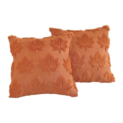 Honseadek Weiche Plüsch Faux Ahornblatt Herbst Kissenbezüge 2er Set 40x40cm Herbst Plüsch Dekorative Kissenbezug Sofa Zimmer Dekor Indoor (rot) von Honseadek