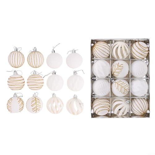 Honseadek Weihnachtskugel-Ornamente, PET-Material mit beflockter Oberfläche, Baumschmuck für Urlaub, Hochzeit, Party, Rot, Weiß, 12 Stück von Honseadek