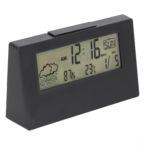 Kompakte Thermohygrometer-Uhr mit Nachtlicht und Wetteranzeige für Räume (schwarzes Nachtlicht) von Honseadek
