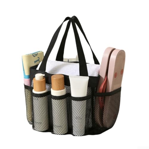 Netz-Aufbewahrungstasche mit mehreren Taschen, zum Aufhängen, für Dusche, Toilettenartikel, Badzubehör und Reisen, mit schnell trocknendem Material (M mit Tasche) von Honseadek