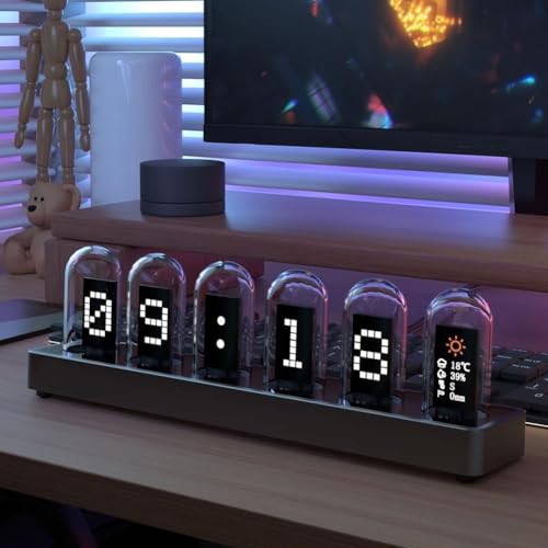RGB Nixie Tube Clock DIY Digital Tube Clock Aluminum Alloy RGB Clock Analog Compact Nixie Tube Clock Vintage Retro Wecker (C) von Honseadek