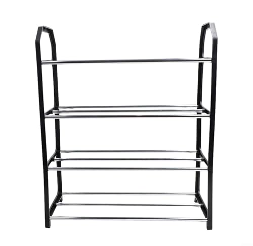 Schuhregal aus Metall - Platzsparender mehrstöckiger Schuhaufbewahrungs-Organizer für Wohnzimmer, Eingangsbereich oder Schlafzimmer, stabiler Rahmen mit großen Ablageflächen (Schwarz) von Honseadek