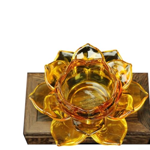 Schwebender Kerzenhalter in Lotusform, Glas, Teelichthalter, geeignet für spirituelle Rituale und zur Verbesserung der Atmosphäre zu Hause (Bernstein)) von Honseadek