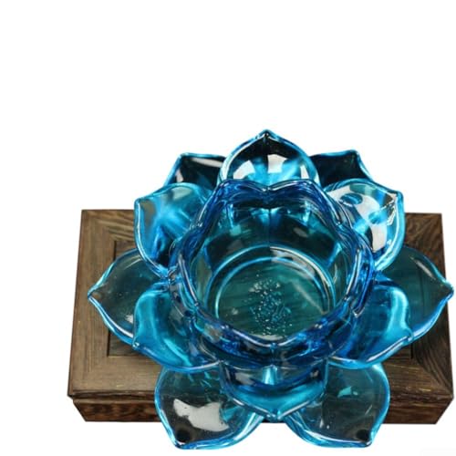 Schwebender Kerzenhalter in Lotusform, Glas-Teelichthalter, geeignet für spirituelle Rituale und zur Verbesserung der Wohnatmosphäre (blau)) von Honseadek