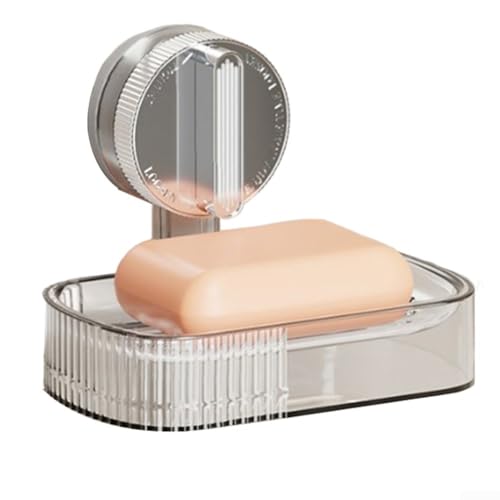 Seifenhalter mit Saugnapf für Badezimmer-Wand, mit Stanzablauf zum Trocknen der Seife und platzsparendem Aufbewahrungsregal (transparent) von Honseadek