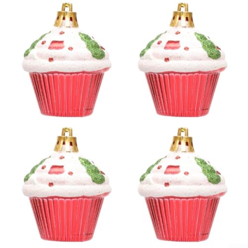 Set mit 4 dekorativen Weihnachtsbaum-Anhängern zur Verschönerung Ihrer DIY-Kreationen (rot) von Honseadek