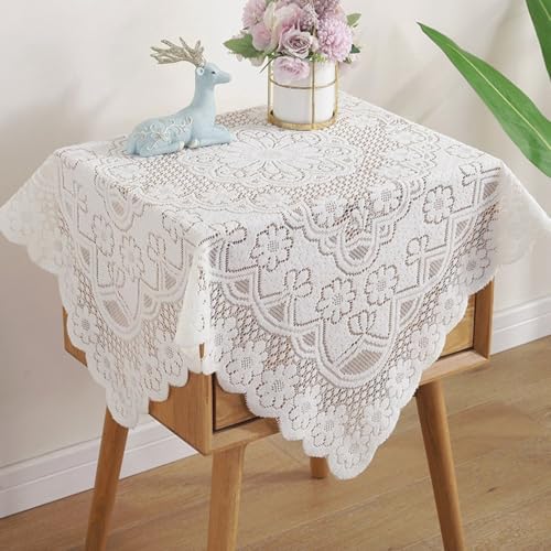 Stilvolle weiße Spitzen-Tischdecke, perfekte Ergänzung für Hochzeiten, Brautpartys und romantische Abendessen (120 x 120 cm) von Honseadek