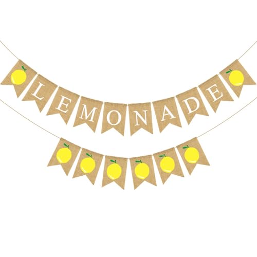 Verleihen Sie Ihren Partys einen Hauch von Sommer mit diesem Jute-Banner für Limonade, einfach zu verwenden (Lemonade + Zitrone) von Honseadek