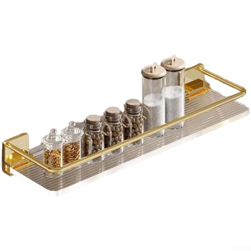 Wandregal für Badezimmer und Küche mit Saugnapf-Design für sichere Montage, Eck-Organizer für Bad und Küche auf Fliesen, Glas und Metalloberflächen (Gold) von Honseadek