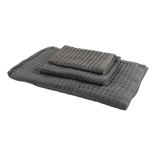 Weiches und saugfähiges 3-teiliges Badetuch-Set mit Waffelgewebe, leichtes Design für Badezimmer, Fitnessstudio, Strand und Spa (dunkelgrau) von Honseadek