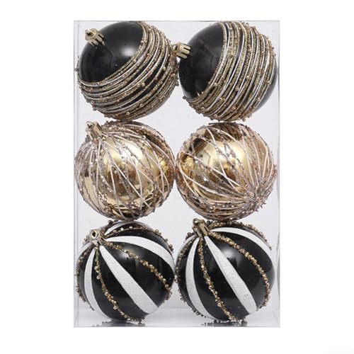 Weihnachtskugel, mehrfarbig, rot, grün, gold, schwarz, braun, hängende Ornamente für Weihnachtsbaum, Schaumstoff-Konstruktion mit Schlaufen für Zuhause, Büro, Urlaubsdekoration (Schwarz Gold) von Honseadek