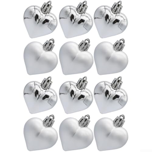 Weihnachtsschmuck-Set, 12 herzförmige hängende Kugeln für Bäume, Kränze und unvergessliche Feiern (Silber) von Honseadek