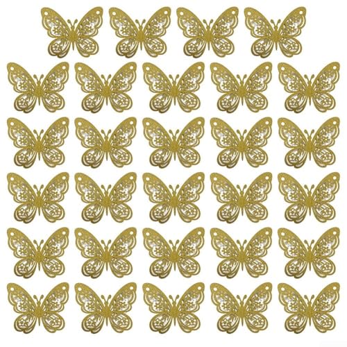 Wunderschön gearbeitete PVC-Schmetterlinge, eine Sammlung von 24 dekorativen Wandaufklebern zur Verschönerung Ihres Zuhauses oder Ihrer Veranstaltung (goldfarben) von Honseadek