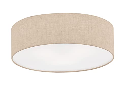 Runde Deckenleuchte mit Lampenschirm aus Leinen in Beige, Ø 40cm von meineWunschleuchte